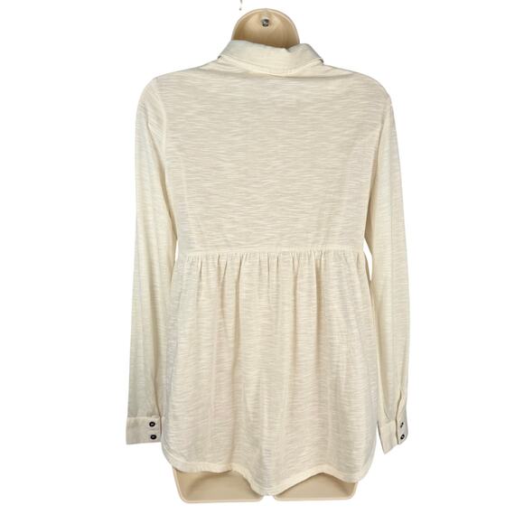 Grayson Top Medium Off-white Slub Knit Sheer Lace Trim Babydoll Long Sleeve - Picture 4 of 16